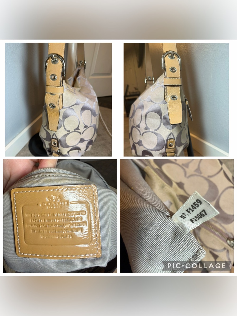 Coach Signature Canvas Shoulder Bag in Light Lavender and Cream - Picture 7 of 15